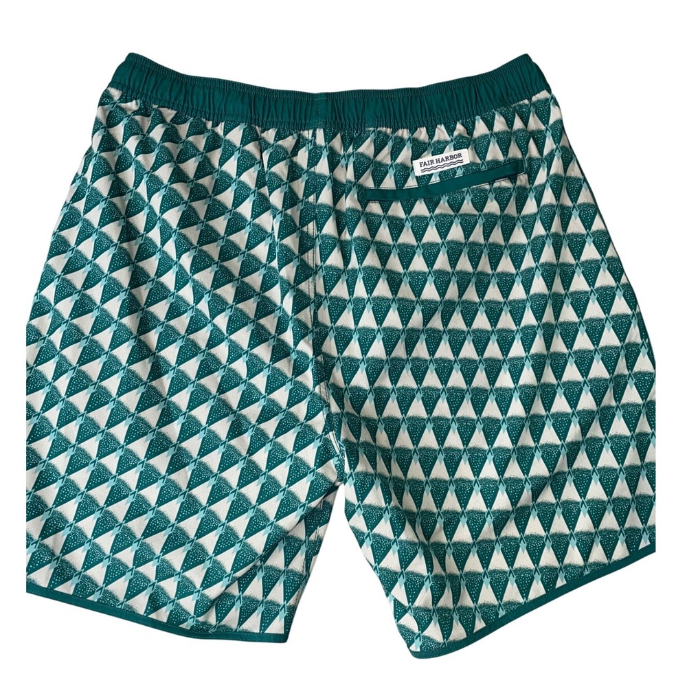 Fair Harbor Anchor Trunks Mens L-XL BreezeKnit Liner Teal Geometric Triangle